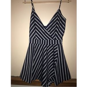 Navy blue white striped romper